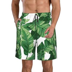 PHTZEZFC Leuke groene palmbladeren print heren strandshorts – lichtgewicht, sneldrogend trekkoord zwembroek met zakken, Wit, XL