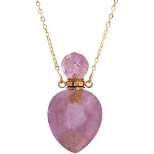 Hart Edelsteen Essentiële Olie Fles Hanger Mode Vrouwen Turkoois Parfum Agaat Fles Ketting Hart Sieraden Gift (Color : LightAmethystGold)