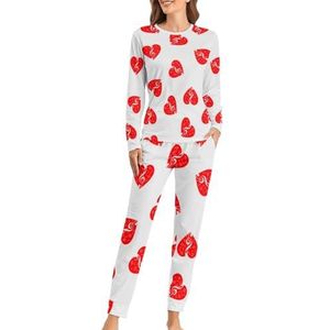 Music Heart Notes3 Zachte damespyjama met lange mouwen, warme pasvorm, loungewear sets met zakken, M