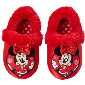 Disney Boys and Girls Soft Plush Slip-On Slippers - Minnie and Mickey Mouse (11-12 Little Kid, Minnie Red, numeric_11)