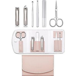 Nagelknipperset Nagelknipperset for dames, 6-delige roestvrijstalen manicureset met spatwaterdichte nagelknipper, draagbaar reisnagelverzorgingsgereedschap met lederen tas Pedicurehulpmiddelen voor vo