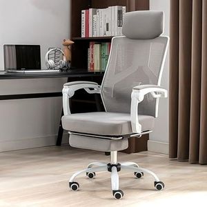 gaming chair Gamingstoel, bureaustoel, ergonomische stoel, thuiscomputerstoel, lunchpauze, fauteuil, zittende, niet moe leren bureaustoel (Color : White Black Mesh Deluxe Steel Feet)