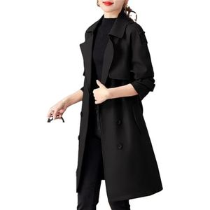 Dvbfufv Vrouwen Trenchcoat Vrouwen Lente Herfst Alles Match Slanke Lange Mouwen Pocket Revers Kraag Mid-Lengte Jas, Zwart, S