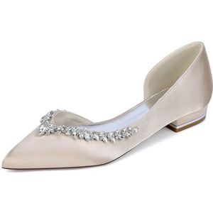 KYEGLO Satijnen Platte Damesschoenen Met Gesloten Neus - Puntige Instapschoenen Voor Bruidsmeisjes Met Strass-Steentjes Voor Feestjes, Bruiloften En Cadeaus Voor Vrouwen,Champagne,36 EU