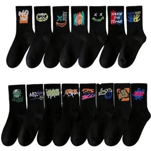 YIJIANUO Willekeurige 5 paar grote sokken zweetabsorberende sport basketbalkousen lente en zomer zwart-wit heren halfhoge sokken, Zwart, Eén maat