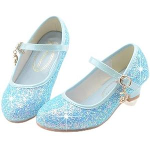 GSJNHY Mary Janes Prinsessenschoenen voor meisjes, herfst, hoge hakken voor meisjes, prinses, glanzend, leren schoenen voor kinderen, mode, pailletten, kinderen, feest, bruiloft, antislip, Blauw, 37