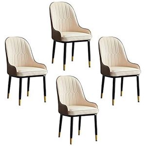 GEIRONV PU Lederen moderne eenvoudige lounge stoel, woonkamer slaapkamer keuken hotel receptie stoel eetkamer stoelen set van 4 Eetstoelen (Color : Beige)