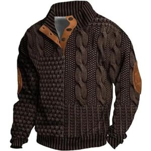 Berrynight Sweatshirt, pullover, retro, kasjmier, opstaande kraag, knoop, stijlvolle vintage top, lange mouwen, Kaki, L