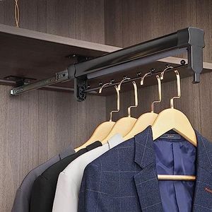 Uittrekbare kledinghanger stang,Uitschuifbare kledingstang,Garderobehanger met schuifrail,Uittrekbare kaststang verstelbare,Uitschuifbare kleerhanger Ruimtebesparend (Color : B Black, Size : 36cm)