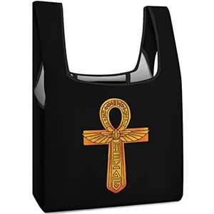 Gouden Egyptische Symbool Herbruikbare Boodschappentas Met Handvat Opvouwbare Boodschappen Tote Tas Grote Capaciteit Lichtgewicht Handtas Voor Mannen Vrouwen