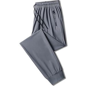 ZEEHXQ Zomerse joggingbroek van ijszijde for heren, verticaal aanvoelende lounge casual sportbroek, sneldrogende slim fit dunne herenbroek (Color : Drawstring Grey, Size : XL)