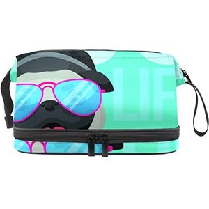 Grote capaciteit reizen cosmetische tas, mopshond koel blauw, make-up tas, waterdichte make-up tas organisator, Meerkleurig, 27x15x14 cm/10.6x5.9x5.5 in