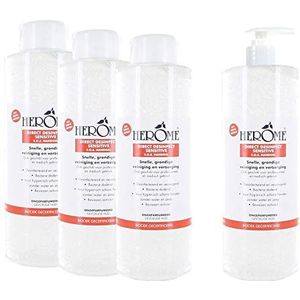 Herome Direct Desinfect Sensitive (Parfumvrij) Literfles met Pomp + 3 navulverpakkingen - Desinfecterende Handgel met 80% Alcohol - Beschermt Tegen Bacteriën en Droogt de Handen Niet Uit - 4*1000ml.