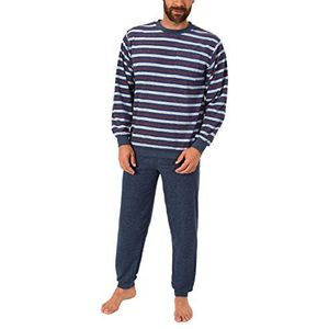 Elegante herenpyjama van badstof, lange pyjama met boorden, ook in grote maten 61505, blauw, 60