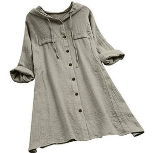 Kanpola - Linnen Blouse - Grijs - Dames - Oversized Lange Mouwen Hoodie Mini-jurk