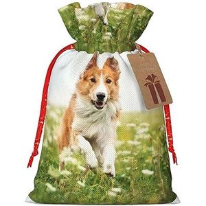 BONDIJ Hond en bloem Kerst Trekkoord Gift Zakken met Tags Xmas Candy Zakken Kerst Linnen Zakken Herbruikbare Gift Wrapping Zakken voor Xmas Cadeaus Decor Party Gunsten