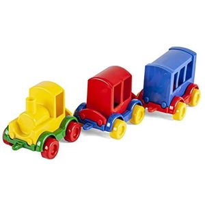 Wader 60022 - Kid Cars Speelset Trein, 3 voertuigen met locomotief en 2 wagons, stabiele stalen assen, meerkleurig, vanaf 12 maanden, ideaal als cadeau voor creatief spelen