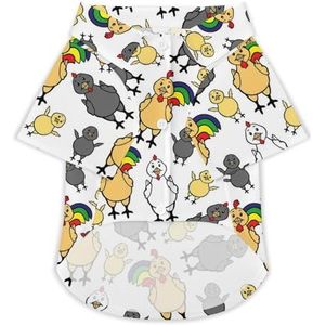 Kip familie patroon grappige hond shirt button down Hawaii shirt grappige doek huisdier ademende T-shirts cadeau voor kleine honden en katten