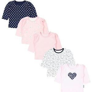 TupTam Baby Meisjes Top met Lange Mouwen Set van 5, Donkerblauwe bloemen lichtroze harten abrikozenberen, 86