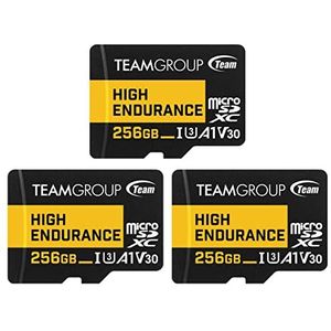 TEAMGROUP HIGH Endurance 256GB 3-pack Micro SDXC UHS-I U3 V30 100MB/s Ontworpen voor Monitoring Stabiele Duurzame Langdurige Flash Geheugenkaart Beveiligingscamera 4K & Full HD video-opname