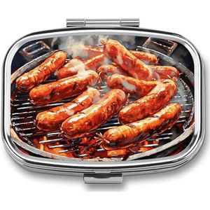 Worst op Fire Pill Box Travel Pill Organizer 2 Compartiment Wekelijkse Pil Case met Spiegel Een Dag Medicijn Container Geneeskunde Organizer voor portemonnee, zak of portemonnee