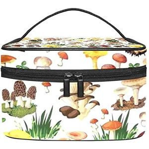 Reizen Make-up Cosmetische Case Opbergtas Patroon met Soorten Paddestoelen Wilde Soorten Organische Natuurlijke Voedsel Tuin Thema Cosmetische Tas Draagbaar voor Meisjes Vrouwen, Meerkleurig, 22.5x15x13.8cm/8.9x5.9x5.4in