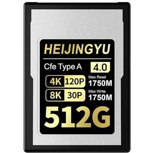 HEIJINGYU 512 GB CFexpress 4.0 Type A-geheugenkaart, tot 1750 MB/s leessnelheid en 1750 MB/s schrijfsnelheid voor 4K 120P, 8K 30P-opname voor Alpha- en FX-camera's