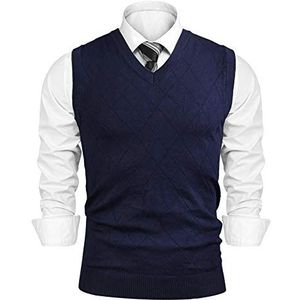 iClosam Heren Pullunder V-hals Comfort Fit Katoen Gebreid Vest mouwloze Trui