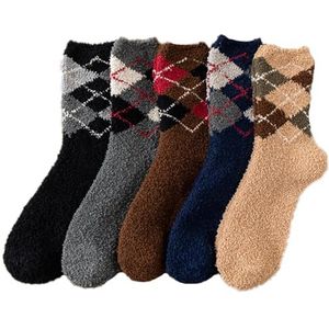 BOSREROY Elastische pluizige pantoffelsokken voor heren - 5 paar ademende, gezellige zachte klassieke dikke pluizige sokken - warme slaapsokken, Meerkleurig, One Size