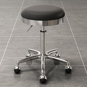 FXLUHAY Verstelbare kruk met wielen, draaibare zitting en verstelbare hoogte, werkplaats kruk, 360° verstelbare ronde PU-lederen draaibare kruk, salonstoel (A)