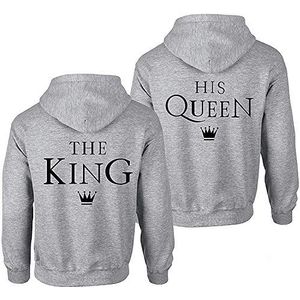 Couple The King His Queen Pullover Hoodie Trui met Capuchon - 1x Heren Trui Grijs 4XL