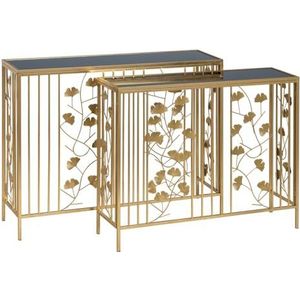 LOLAhome Set van 2 consoles met gouden bladdesign van metaal