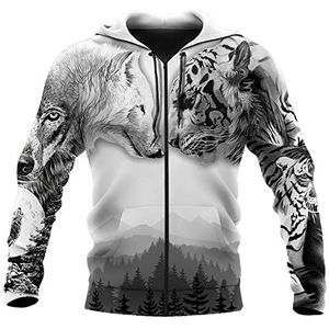 Nordic Odin's Wolf Viking Zip Pullover, Mannen Mode 3D Print Fenrir Tattoo Hoodie, Gothic Losse Nieuwigheid Middeleeuwse Losse Plus Size Sweatshirt S-5XL