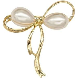 Dames strik broche, modieuze en elegante goud legering ingelegd kunstmatige parel broche veiligheidsspeld, dames jurk sjaal trui decoratieve parel broche