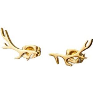 1 paar Trendy Cute Herten Hoorn Stud Oorbellen Roestvrij Staal Gewei Earing voor Vrouwen Kinderen Kleine Dieren Earings Fashion Jewelry - goud
