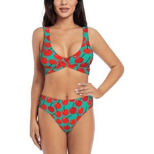 Zelinge Kleurrijke Wrap Front Bikini Top en Hoge Taille Bodem Zomer Badpak Twist Front Badpak S-2XL, Rood Fruit Teal, S