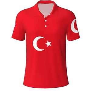 JJPUNGK Vlag van Turkije Print Zomer Polo Shirts Korte Mouw Speciale gelegenheden Casual Uitjes, Zwart, 3XL