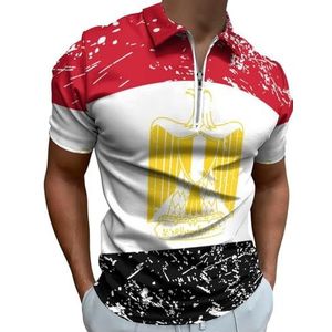Egypte Retro Vlag Half Zip-up Polo Shirts Voor Mannen Slim Fit Korte Mouw T-shirt Sneldrogende Golf Tops Tees 3XL
