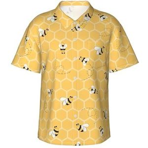 Grappige gele bijen honing heren 3D print casual button down shirts, nieuwigheid Hawaiiaanse korte mouwen, Zwart, S
