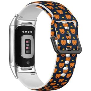 RYANUKA Sportieve zachte band compatibel met Fitbit Charge 5 / Fitbit Charge 6 (Baby Tiger Gold Crown) siliconen armband accessoire, Siliconen, Geen edelsteen
