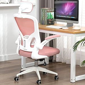 ALEAVIC Ergonomische bureaustoel met verstelbare hoofdsteun, armleuning, lendensteun, 360° draaistoel met ademende mesh-rugleuning (roze)