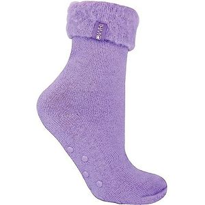 THMO Bedsokken voor dames met handgrepen, antislip warme fleece effen pantoffelsokken, Paars, 5-9