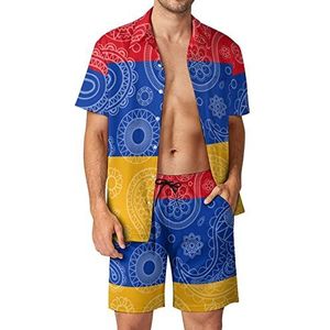 Armenië Paisley Vlag Hawaiiaanse Sets voor Mannen Button Down Korte Mouw Trainingspak Strand Outfits 3XL