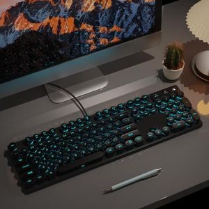 QPSJXN GX330 GX330 Bedraad Gaming Toetsenbord met Ergonomisch Ontwerp Achtergrondverlichting voor Office en Windows Oploper en PC (zwart-blauw licht)