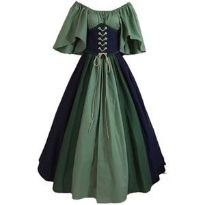 Middeleeuwse Jurk Renaissance Midi-jurk Voor Dames Dames Lange Met Mouwen Hoge Taille Gala Jurk(Color:Light green,Size:XL/X-Large)