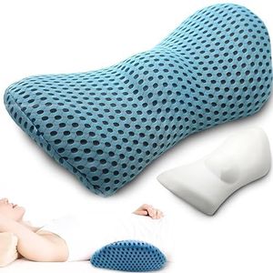 Retoo Orthopedisch lendenkussen, 23 x 13 x 46 cm, lendenwervelkussen van traagschuim, rugkussen met ademend materiaal, universeel voor bed, stoel, auto, pijnverlichting in de onderrug
