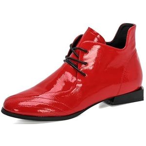 Designer enkellaarzen dames winter enkele schoenen lage hak lakleer ronde neus dames hoge schoenen (Color : Red, Size : 8)