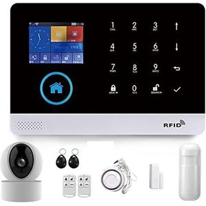 Huisbeveiligingssysteem, Smart Home GSM Alarmsysteem for Thuis Met Bewegingssensor Draadloze Sirene Nachtzicht IP Camera Tuya(M-103.)
