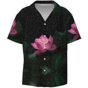 OdDdot Lotusbloemprint herenoverhemden atletisch slim fit korte mouw casual zakelijk overhemd met knopen, Zwart, 4XL