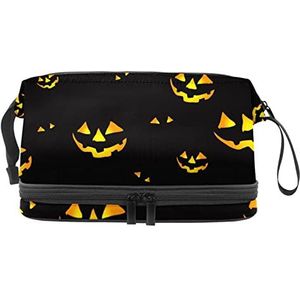 Dubbele Laag Cosmetische Tas Zwarte Pompoen Lamp Draagbare Make-up Tas Reizen Organizer Pouch voor Vrouwen Meisjes Toiletartikelen Tassen, Meerkleurig, 27x15x14 cm/10.6x5.9x5.5 in, Make-up zakje